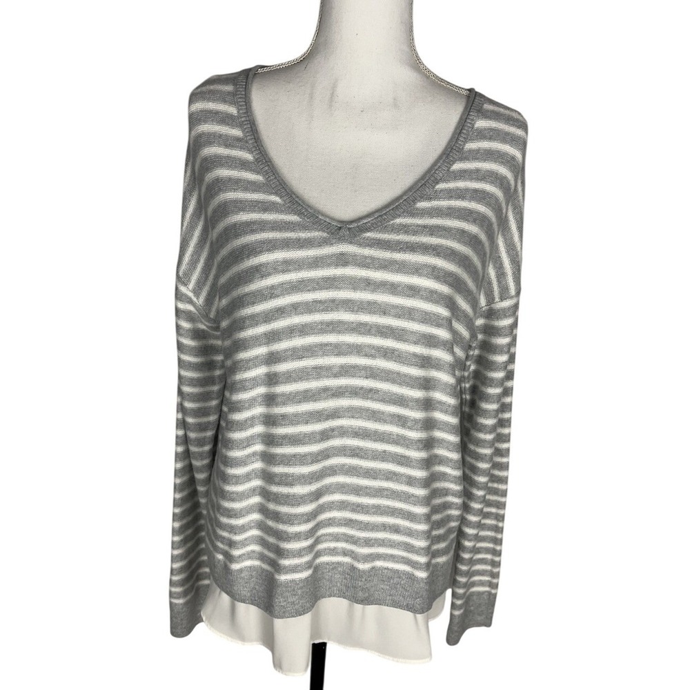 Lucky Brand Womens Sweater Size M Gray White Striped‎